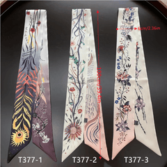 Vintage Flower Leaf Print Skinny Scarf Satin Neckerchief for Women
