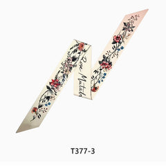 Vintage Flower Leaf Print Skinny Scarf Satin Neckerchief for Women
