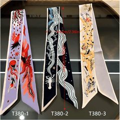 Tarot Phoenix Print Skinny Scarf Vintage Long Ribbon Neckerchief Satin