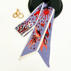Tarot Phoenix Print Skinny Scarf Vintage Long Ribbon Neckerchief Satin