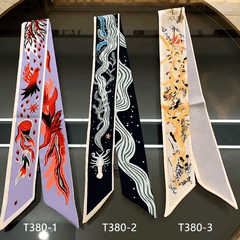 Tarot Phoenix Print Skinny Scarf Vintage Long Ribbon Neckerchief Satin