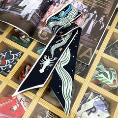 Tarot Phoenix Print Skinny Scarf Vintage Long Ribbon Neckerchief Satin
