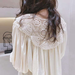 Cotton Lace Up Triangle Scarf Floral Hollow Out Shawl