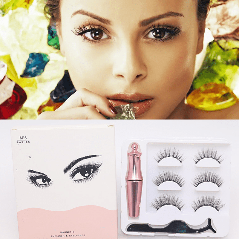 Magnetic Eyelashes & Eyeliner 3 Pairs Kit