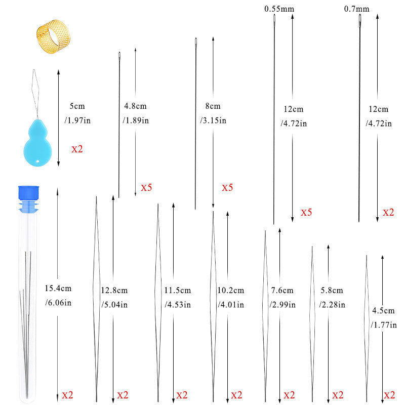 34pcs Set Bead Needles Curved/ Straight Needle Threader Ring for DIY Beading