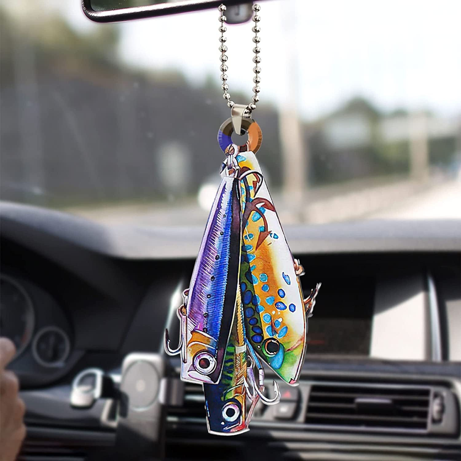3 Colors Fish Hook Fish Keychain Bag Pendant Car Rearview Mirror Pendant