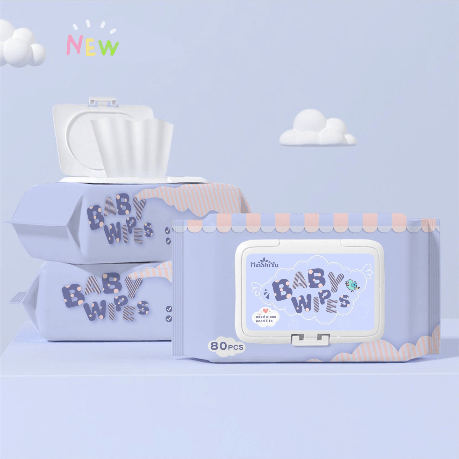 80pcs Soft Lightweight Baby Wipes for Hand & Mouth Cleaning