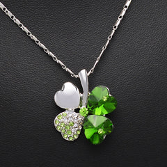 Rhinestone Lucky Clover Pendant Necklace Jewelry Accessory