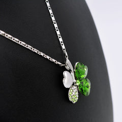 Rhinestone Lucky Clover Pendant Necklace Jewelry Accessory