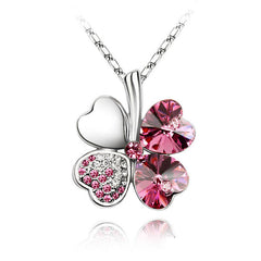 Rhinestone Lucky Clover Pendant Necklace Jewelry Accessory