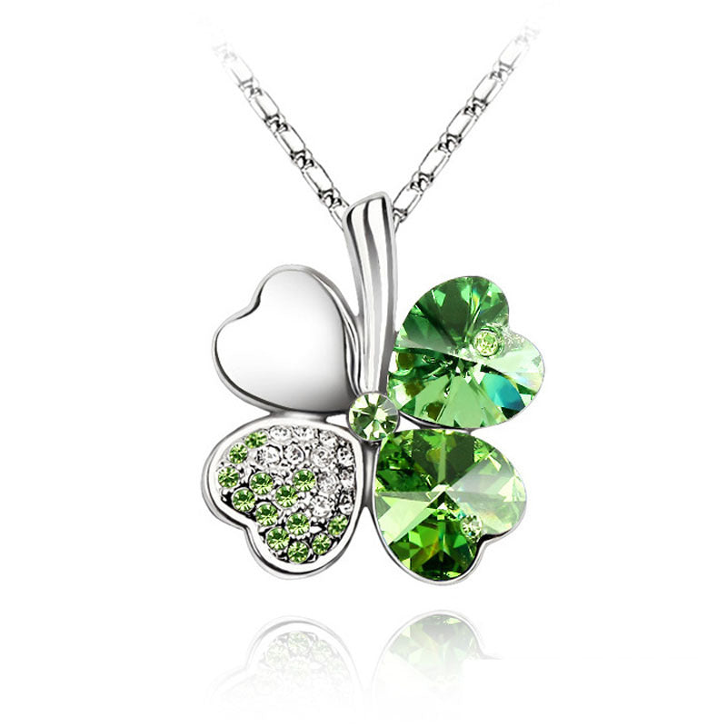 Rhinestone Lucky Clover Pendant Necklace Jewelry Accessory
