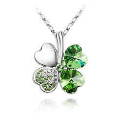 Rhinestone Lucky Clover Pendant Necklace Jewelry Accessory