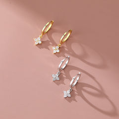 Sparkling Zircon Dangle Earrings Japanese Style 18K Plated