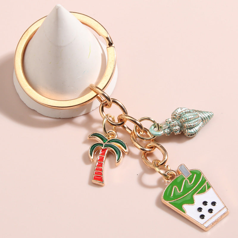 Pineapple Coconut Tree Shell Keychain Ladies Bag Purse Pendant Gift