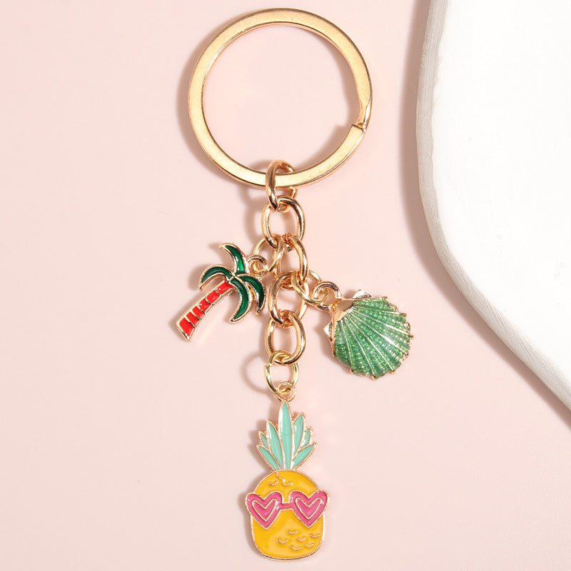 Pineapple Coconut Tree Shell Keychain Ladies Bag Purse Pendant Gift
