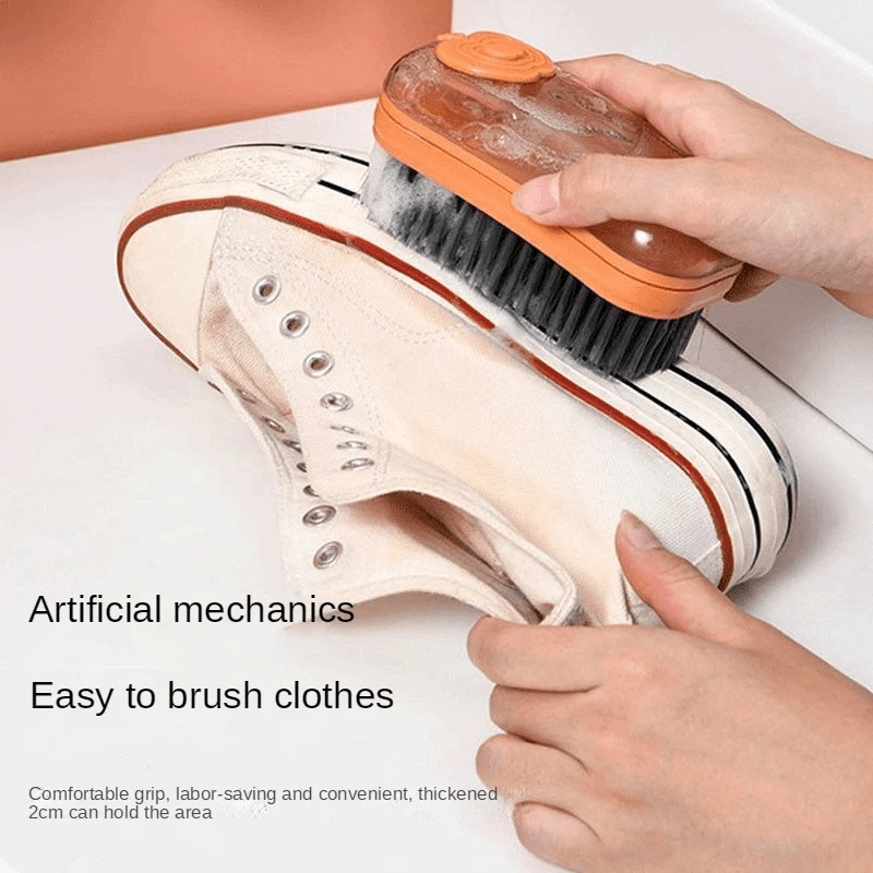 Efficient Cleaning Brush w/ Soap Dispenser for Shoes and Laundry Soft Bristles