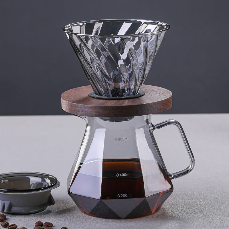 Gray Artificial Diamond Coffee Maker With Walnut Wood Holder