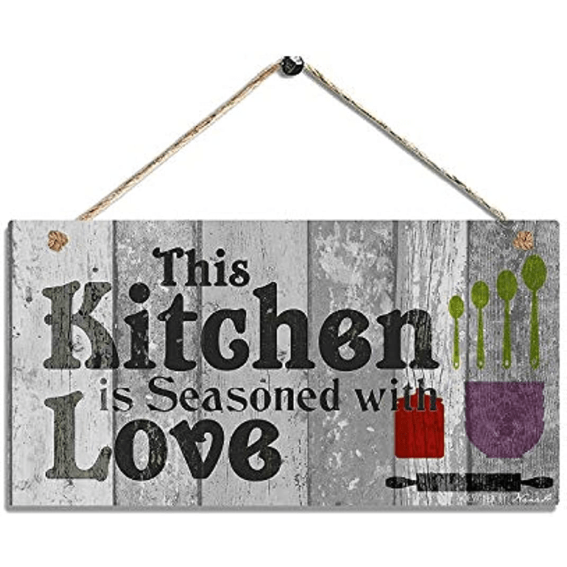Seasoned with Love Rustic Wood Wall Hanging Decor Sign
