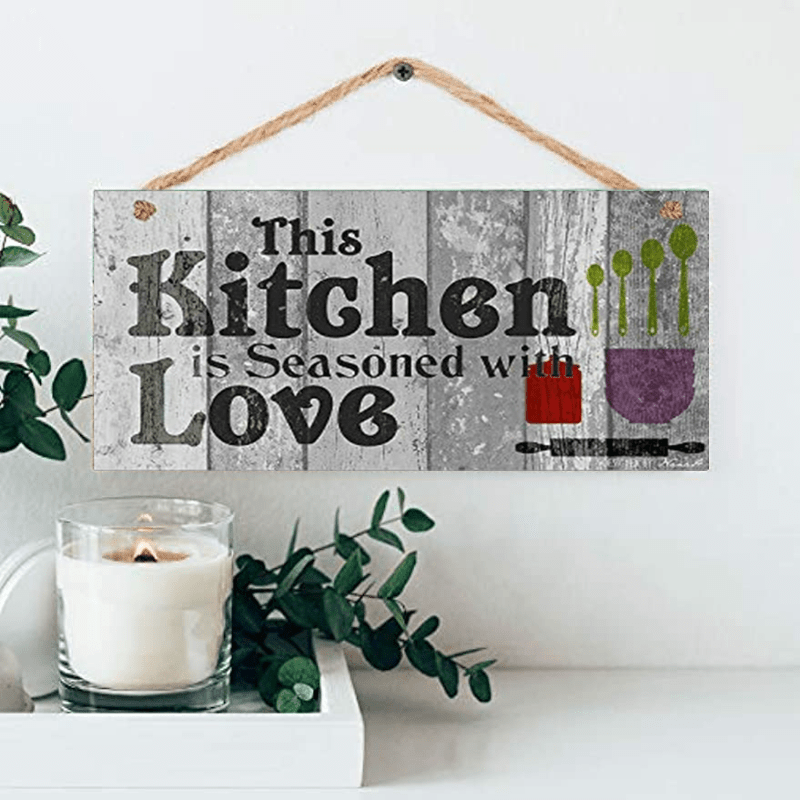 Seasoned with Love Rustic Wood Wall Hanging Decor Sign