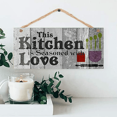 Seasoned with Love Rustic Wood Wall Hanging Decor Sign