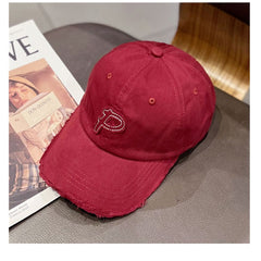 P Patch Ripped Baseball Cap Solid Hip Hop Distressed Dad Hat