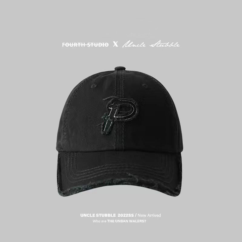 P Patch Ripped Baseball Cap Solid Hip Hop Distressed Dad Hat