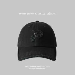 P Patch Ripped Baseball Cap Solid Hip Hop Distressed Dad Hat