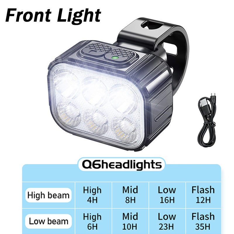 Rechargeable Bike Light Set Q6 LED Headlight and Taillight with Type C Charging