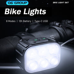 Rechargeable Bike Light Set Q6 LED Headlight and Taillight with Type C Charging