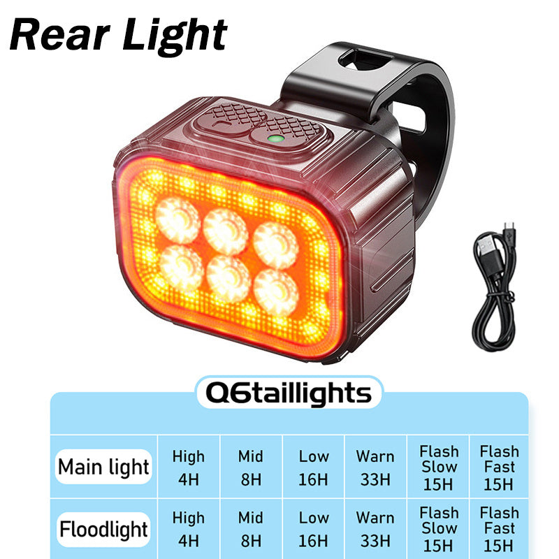 Rechargeable Bike Light Set Q6 LED Headlight and Taillight with Type C Charging