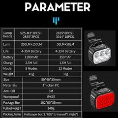 Rechargeable Bike Light Set Q6 LED Headlight and Taillight with Type C Charging