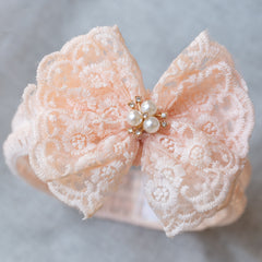 Cute Lace Bowknot Pearl Headband for Baby Girls