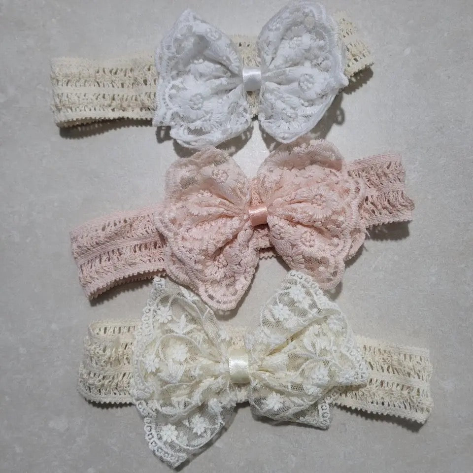 Cute Lace Bowknot Pearl Headband for Baby Girls