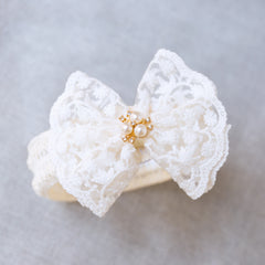Cute Lace Bowknot Pearl Headband for Baby Girls