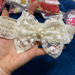 Cute Lace Bowknot Pearl Headband for Baby Girls