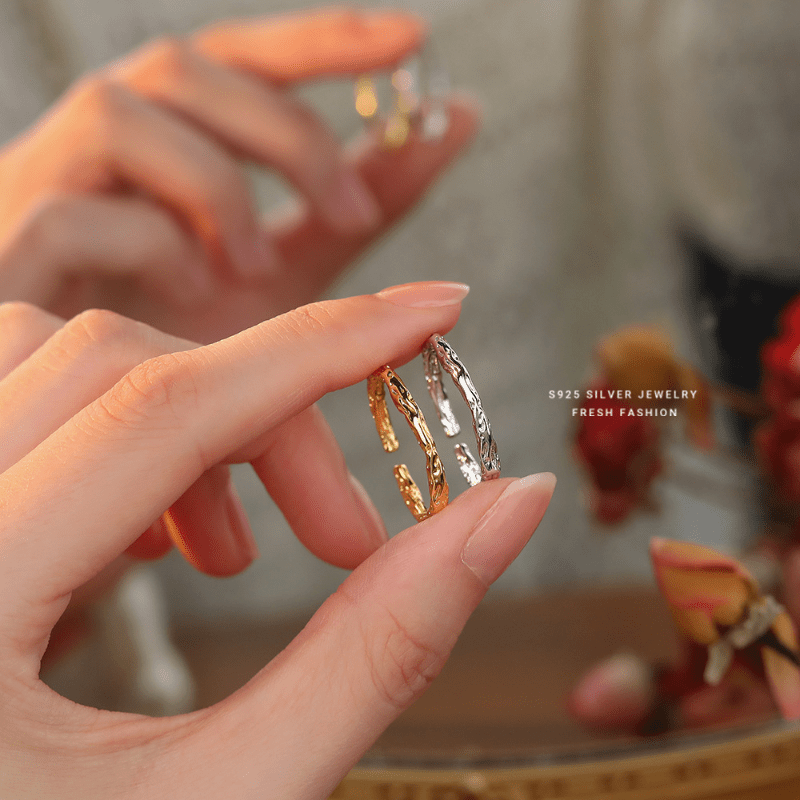 S925 Silver Sugar Paper Textured Circle Ring Silver/Gold Open Ring