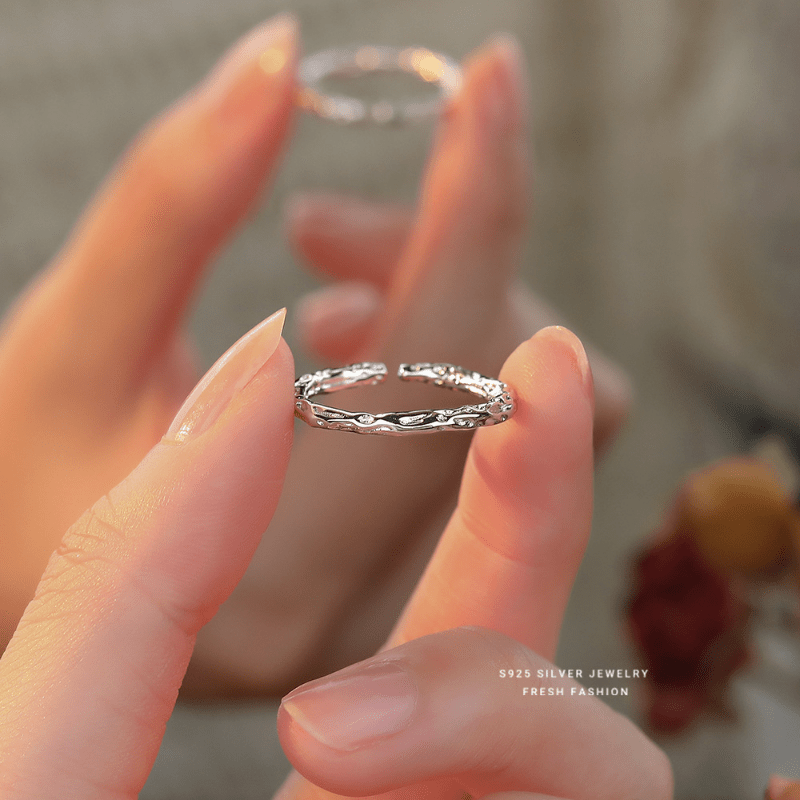 S925 Silver Sugar Paper Textured Circle Ring Silver/Gold Open Ring