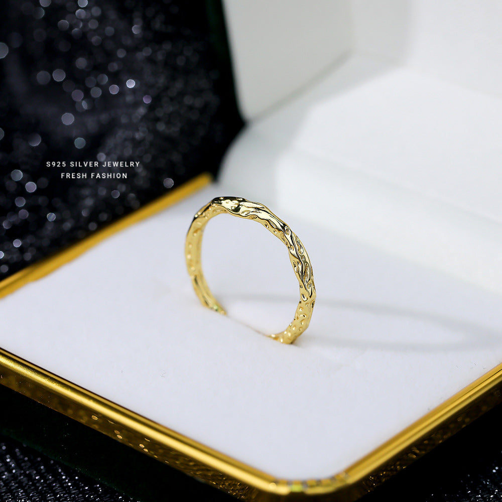 S925 Silver Sugar Paper Textured Circle Ring Silver/Gold Open Ring