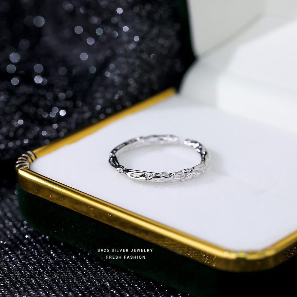 S925 Silver Sugar Paper Textured Circle Ring Silver/Gold Open Ring