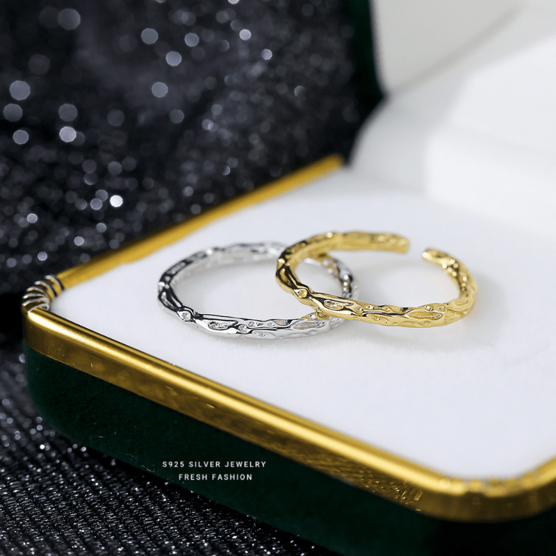 S925 Silver Sugar Paper Textured Circle Ring Silver/Gold Open Ring
