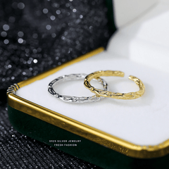 S925 Silver Sugar Paper Textured Circle Ring Silver/Gold Open Ring