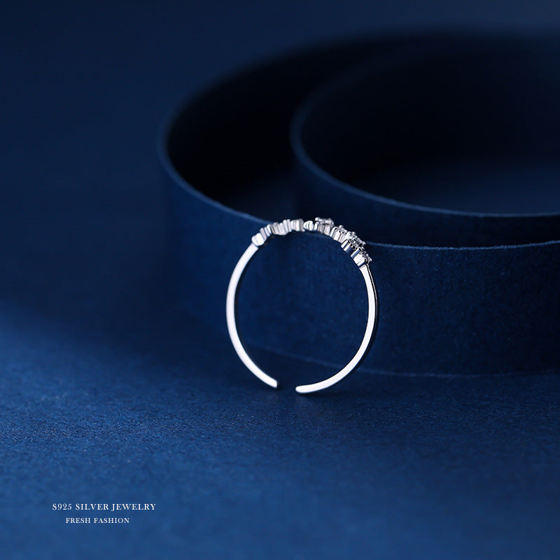 Rhinestone Star 925 Silver Open Ring For Girls
