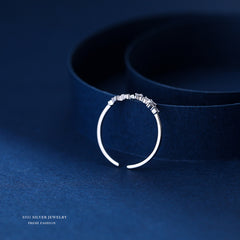 Rhinestone Star 925 Silver Open Ring For Girls