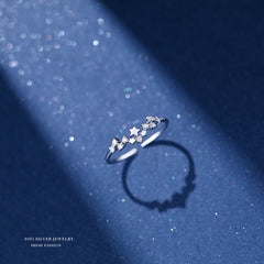 Rhinestone Star 925 Silver Open Ring For Girls