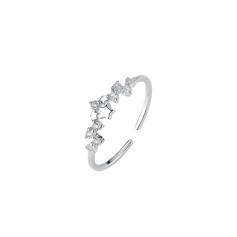 Rhinestone Star 925 Silver Open Ring For Girls