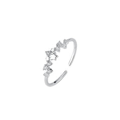 Rhinestone Star 925 Silver Open Ring For Girls