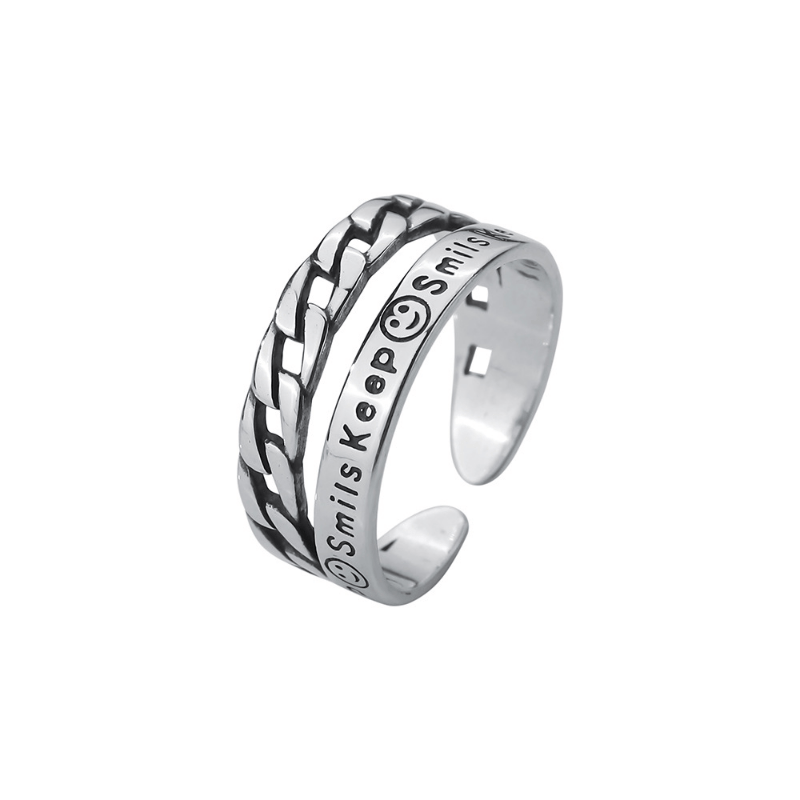 Sterling Silver Happy Face Double Layer Open Ring
