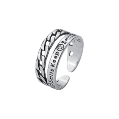Sterling Silver Happy Face Double Layer Open Ring