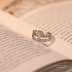 Sterling Silver Happy Face Double Layer Open Ring
