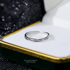 S925 Sterling Silver Wrapped Line Twisted Cuff Ring for Girls Kids